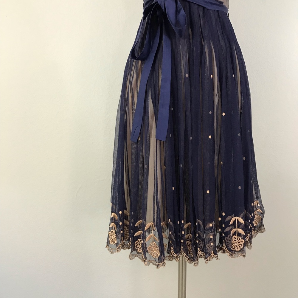 Odille Anthropologie 6 Dress Blue Mesh Embroidered - Picture 3 of 8